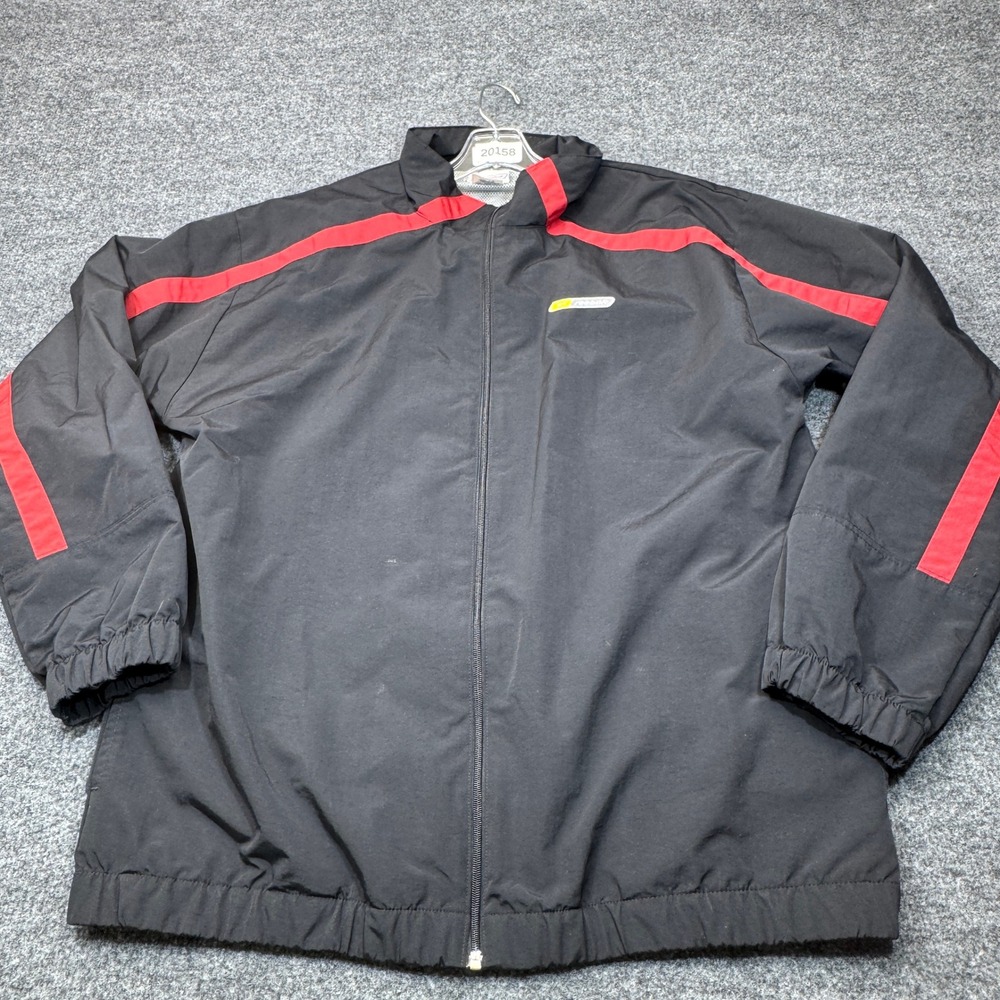 Vintage Reebok Windbreaker Jacket Mens Large Black Red Stripe Full Zip Track Y2K